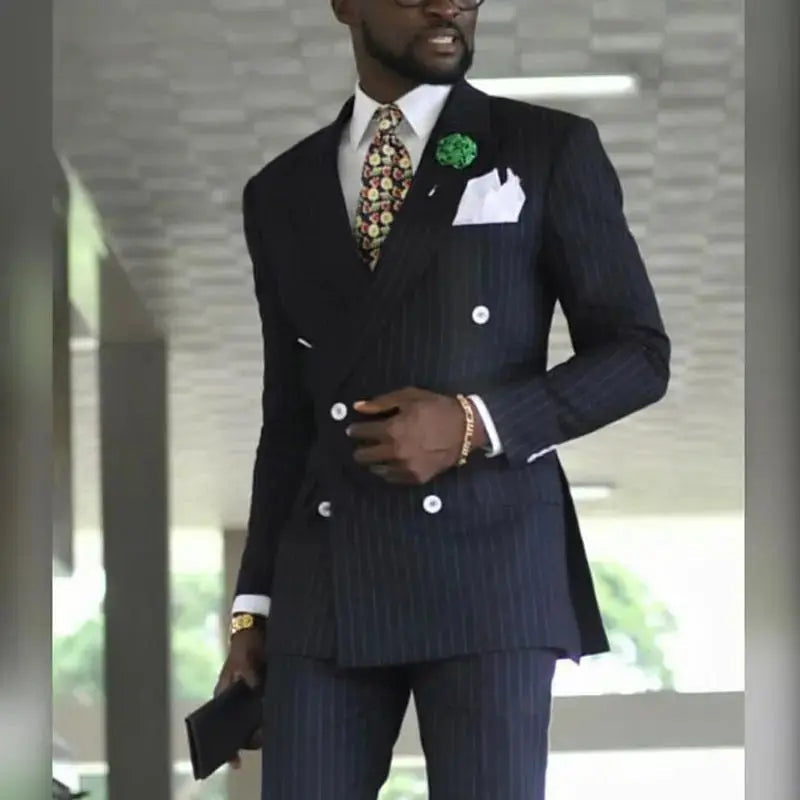 Pinstripe Double Breasted Business Suits for Men-Baldwens