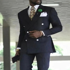 Pinstripe Double Breasted Business Suits for Men-Baldwens