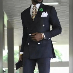 Pinstripe Double Breasted Business Suits for Men-Baldwens