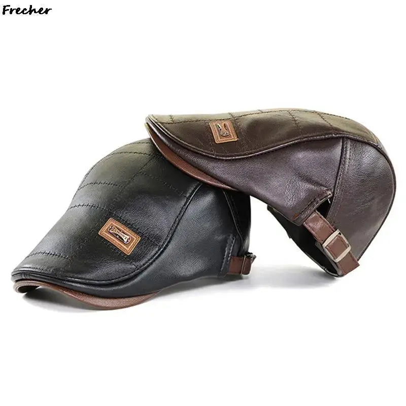 Vintage Men Beret Hat Leather Flat Cap-Baldwens