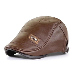 Vintage Men Beret Hat Leather Flat Cap-Baldwens
