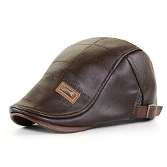 Vintage Men Beret Hat Leather Flat Cap-Baldwens