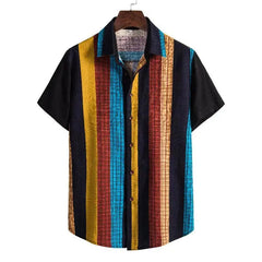 large size men's short-sleeved striped shirt loose casual-Baldwens